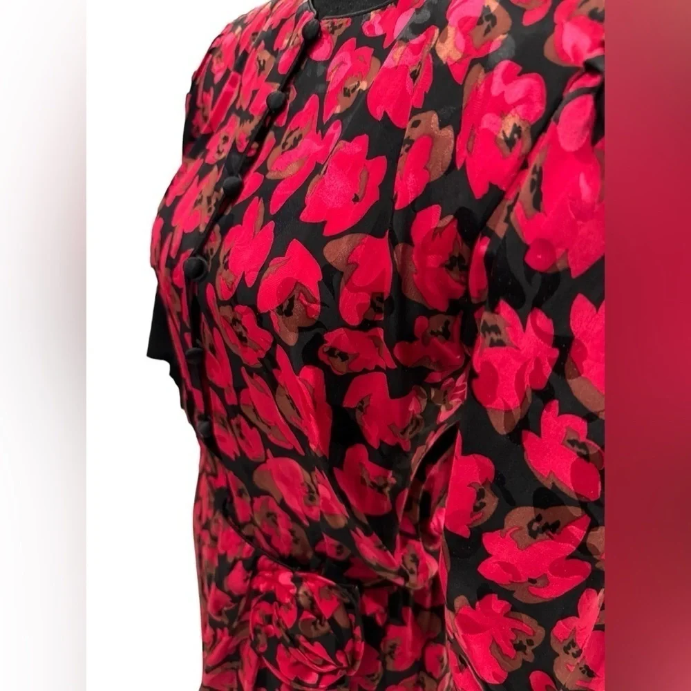 Maggy London Vintage 80s Floral Print Silk Dress 8